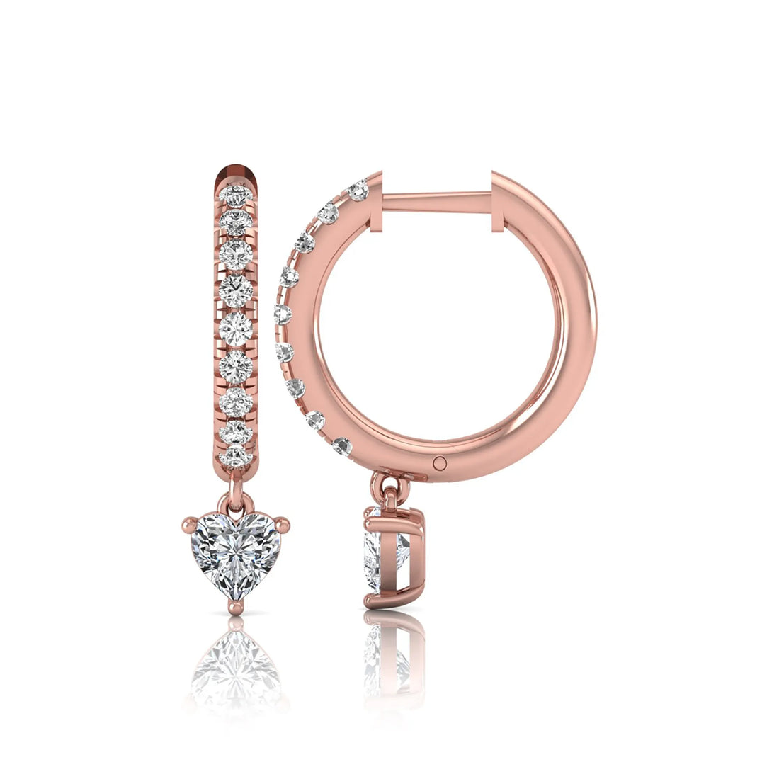 OctaPearl Round & Heart Drop Lab Grown Diamond Huggie Hoop Earrings