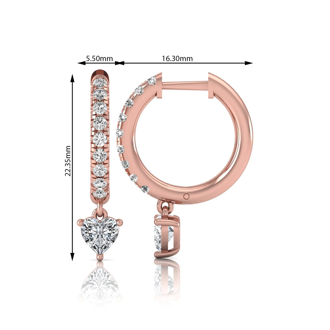 OctaPearl Round & Heart Drop Lab Grown Diamond Huggie Hoop Earrings