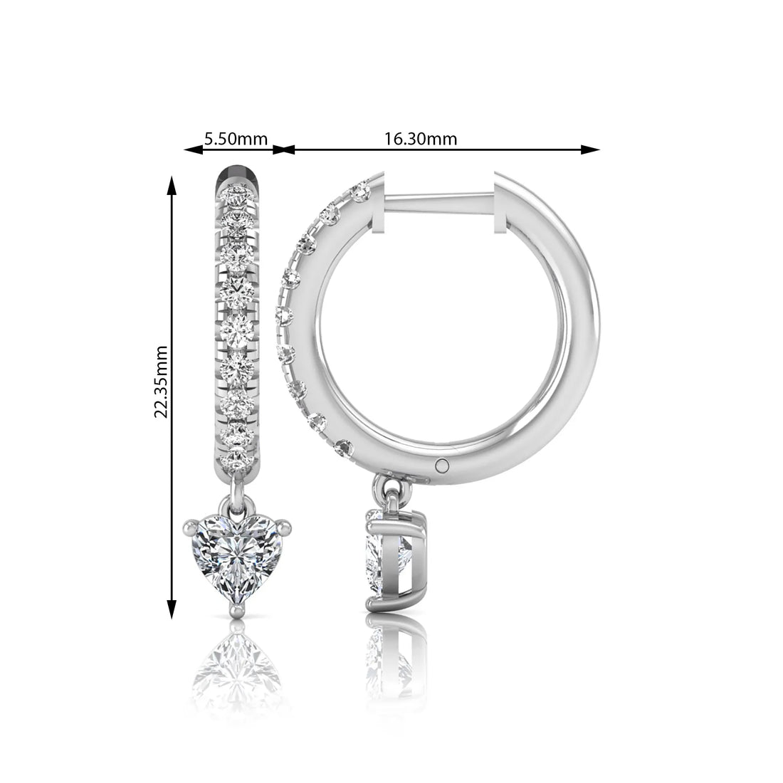 OctaPearl Round & Heart Drop Lab Grown Diamond Huggie Hoop Earrings
