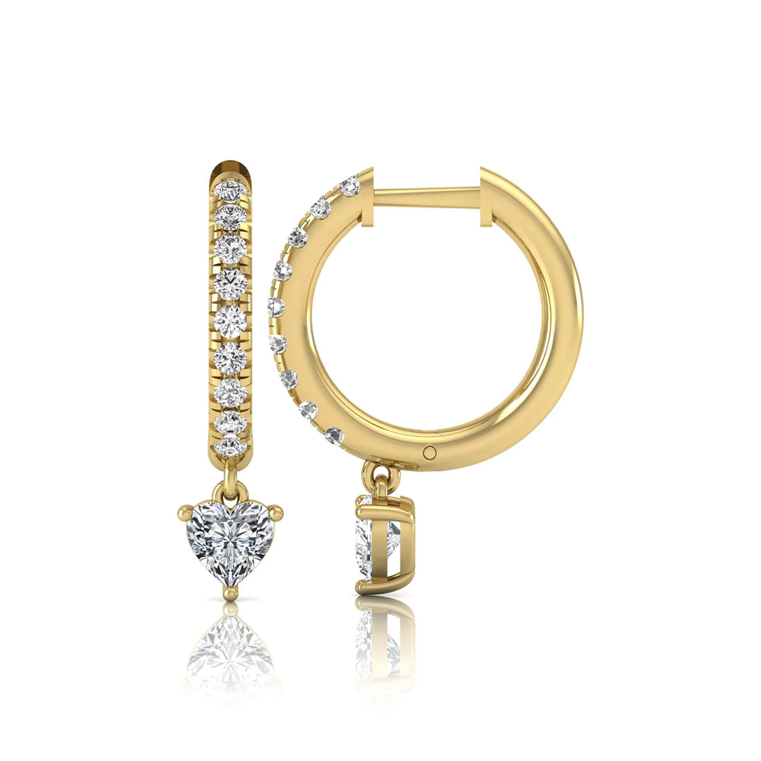 OctaPearl Round & Heart Drop Lab Grown Diamond Huggie Hoop Earrings