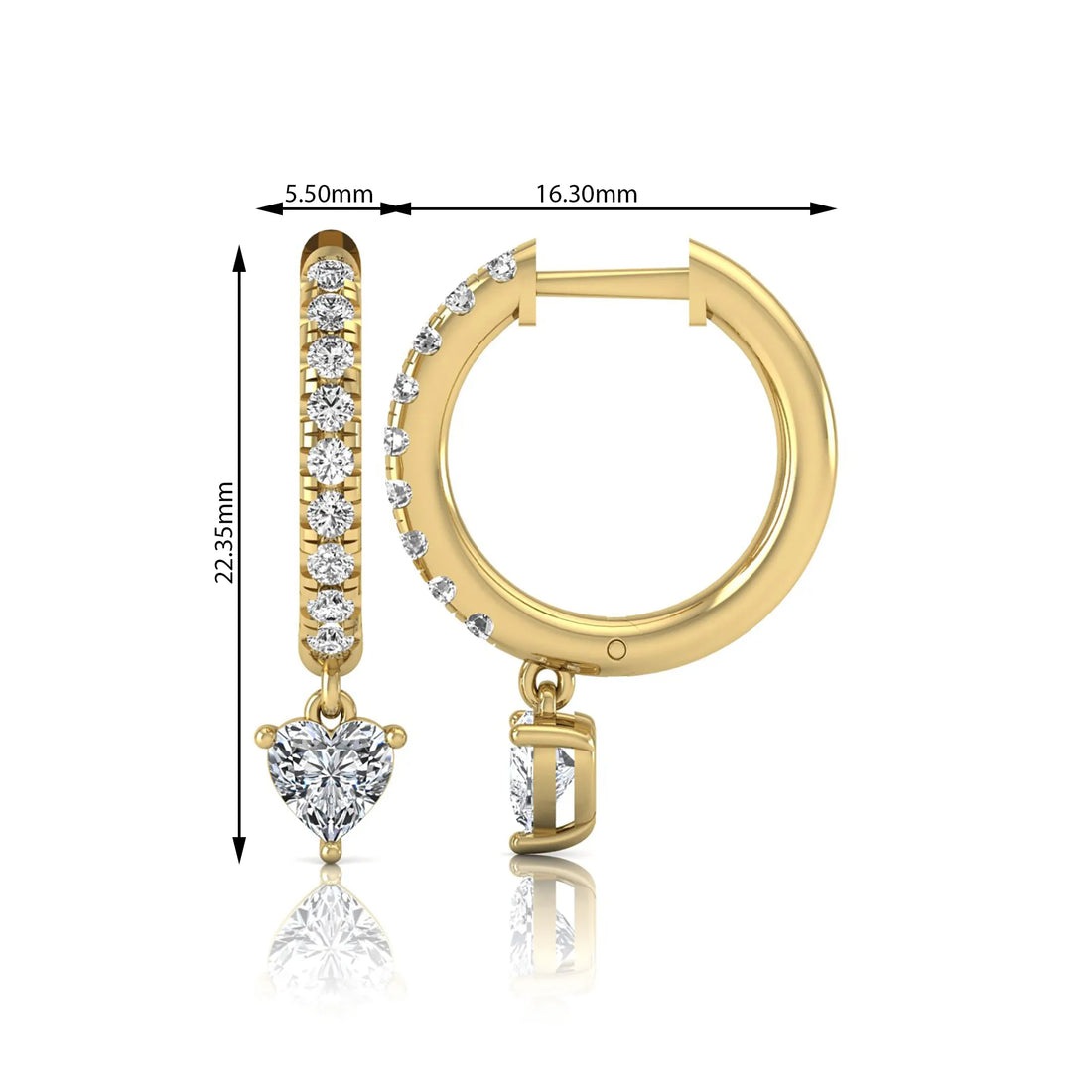 OctaPearl Round & Heart Drop Lab Grown Diamond Huggie Hoop Earrings