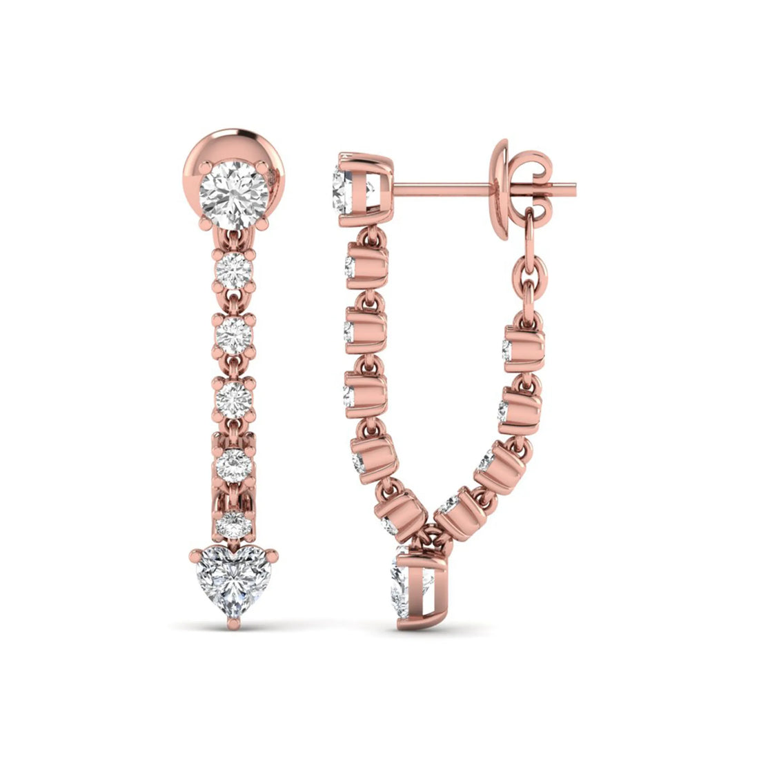 OctaPearl Round & Heart Prong Set Lab Grown Diamond Drop Earrings