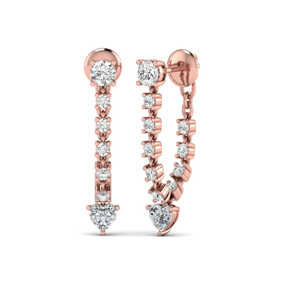 OctaPearl Round & Heart Prong Set Lab Grown Diamond Drop Earrings