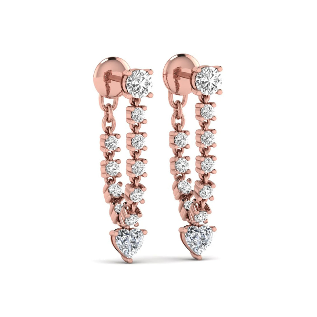 OctaPearl Round & Heart Prong Set Lab Grown Diamond Drop Earrings