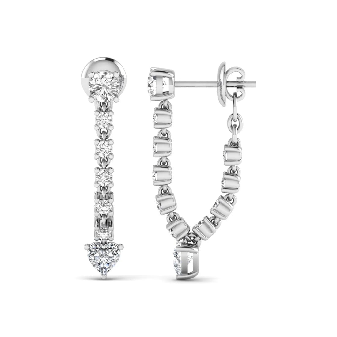 OctaPearl Round & Heart Prong Set Lab Grown Diamond Drop Earrings