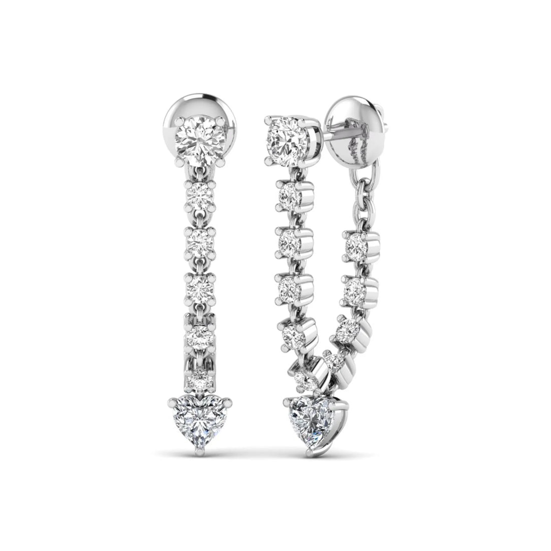 OctaPearl Round & Heart Prong Set Lab Grown Diamond Drop Earrings