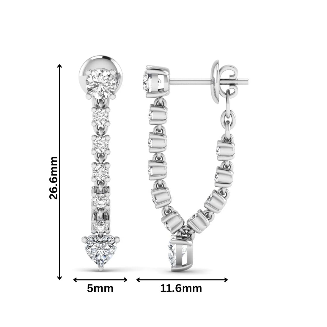 OctaPearl Round & Heart Prong Set Lab Grown Diamond Drop Earrings