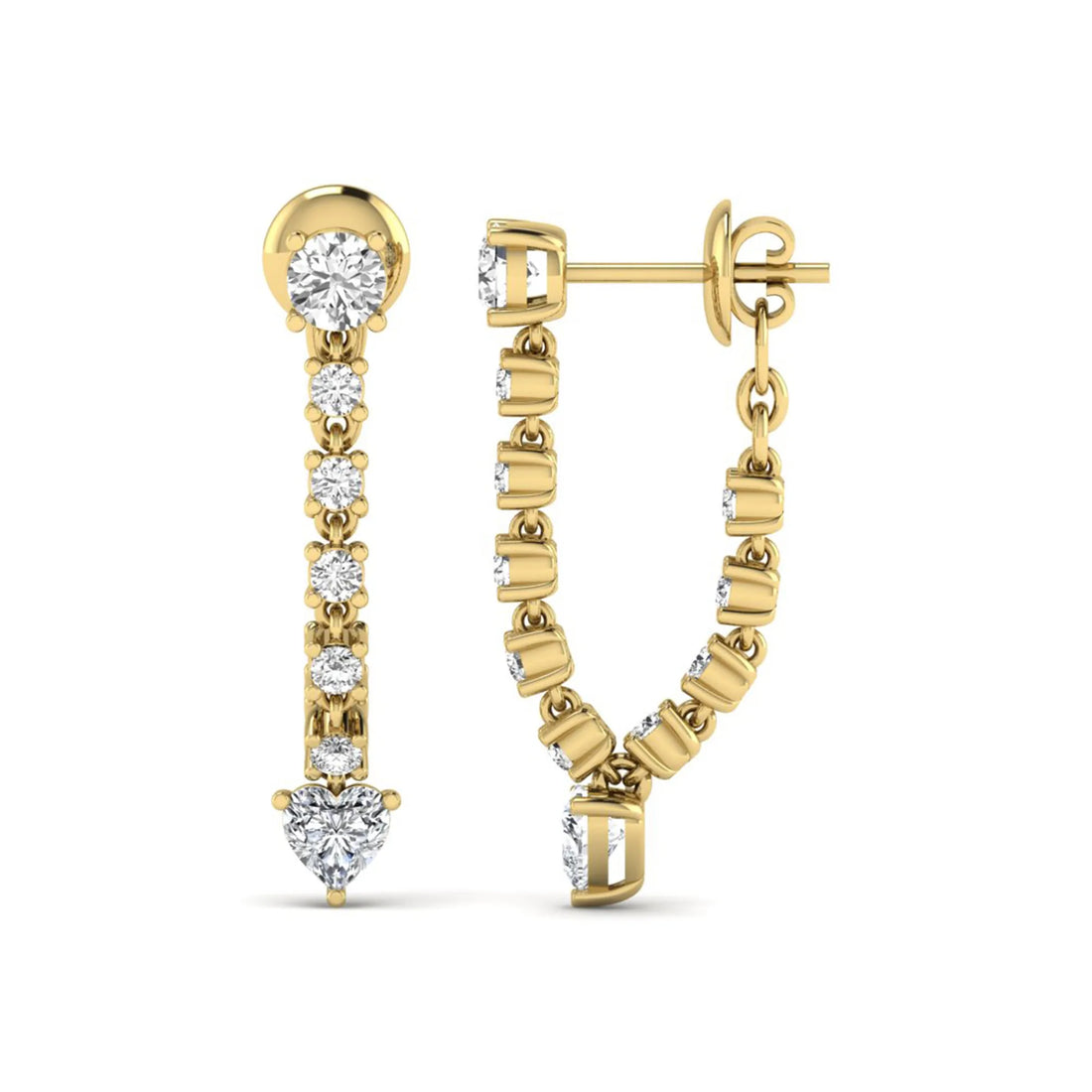 OctaPearl Round & Heart Prong Set Lab Grown Diamond Drop Earrings