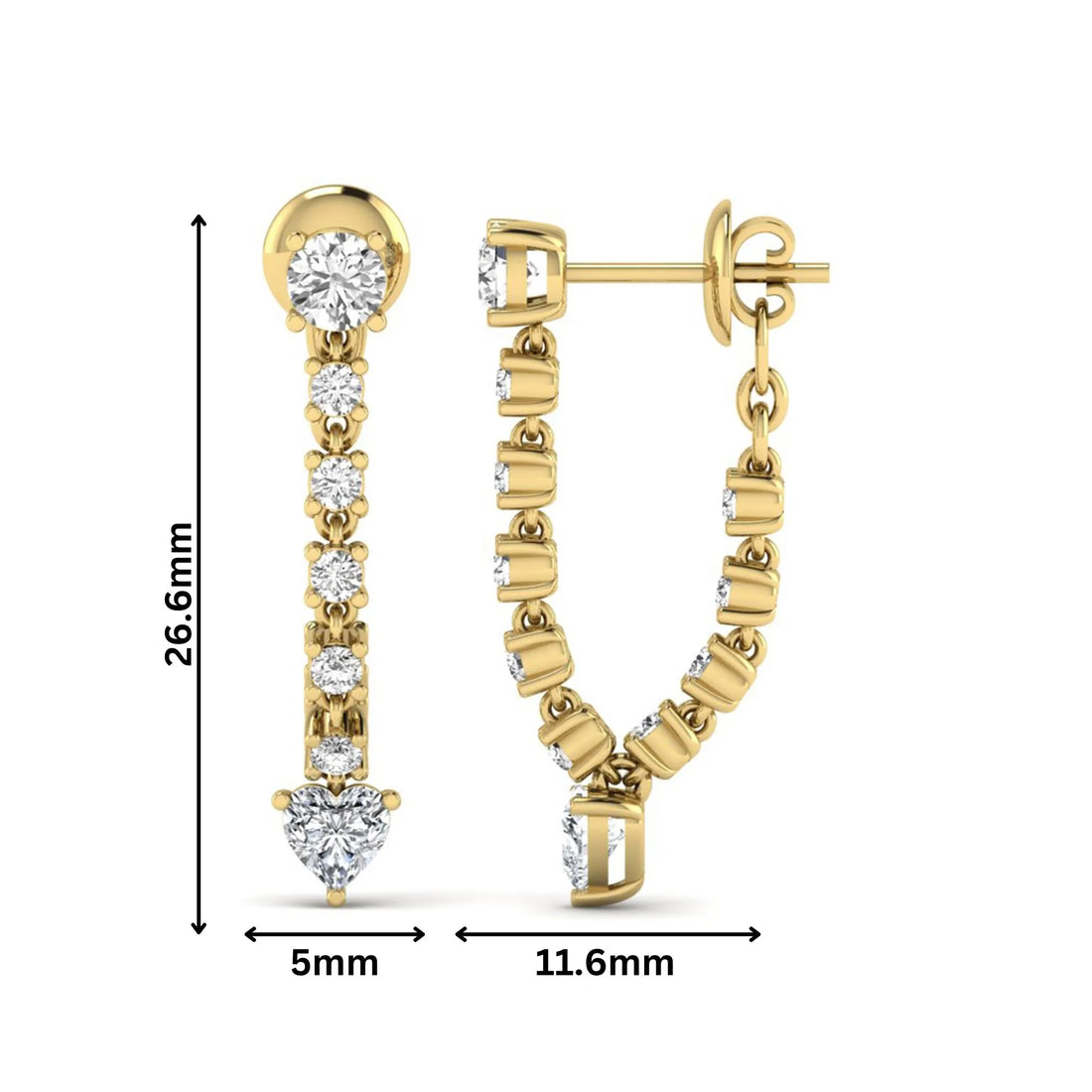 OctaPearl Round & Heart Prong Set Lab Grown Diamond Drop Earrings