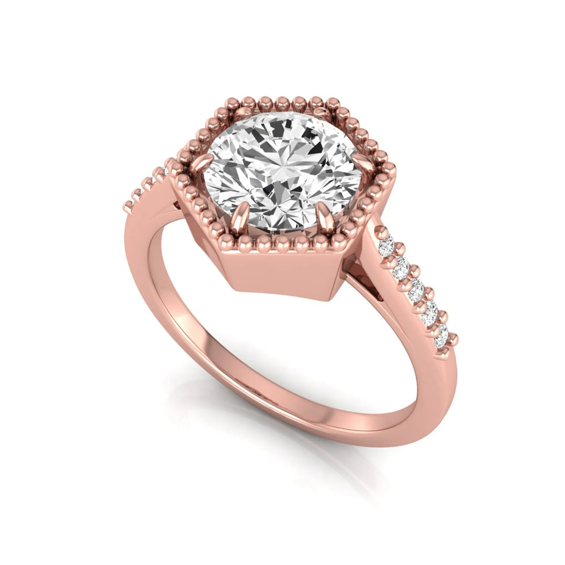 OctaPearl 1.5 ct Round Hexagon Halo Lab Grown Diamond Engagement Ring
