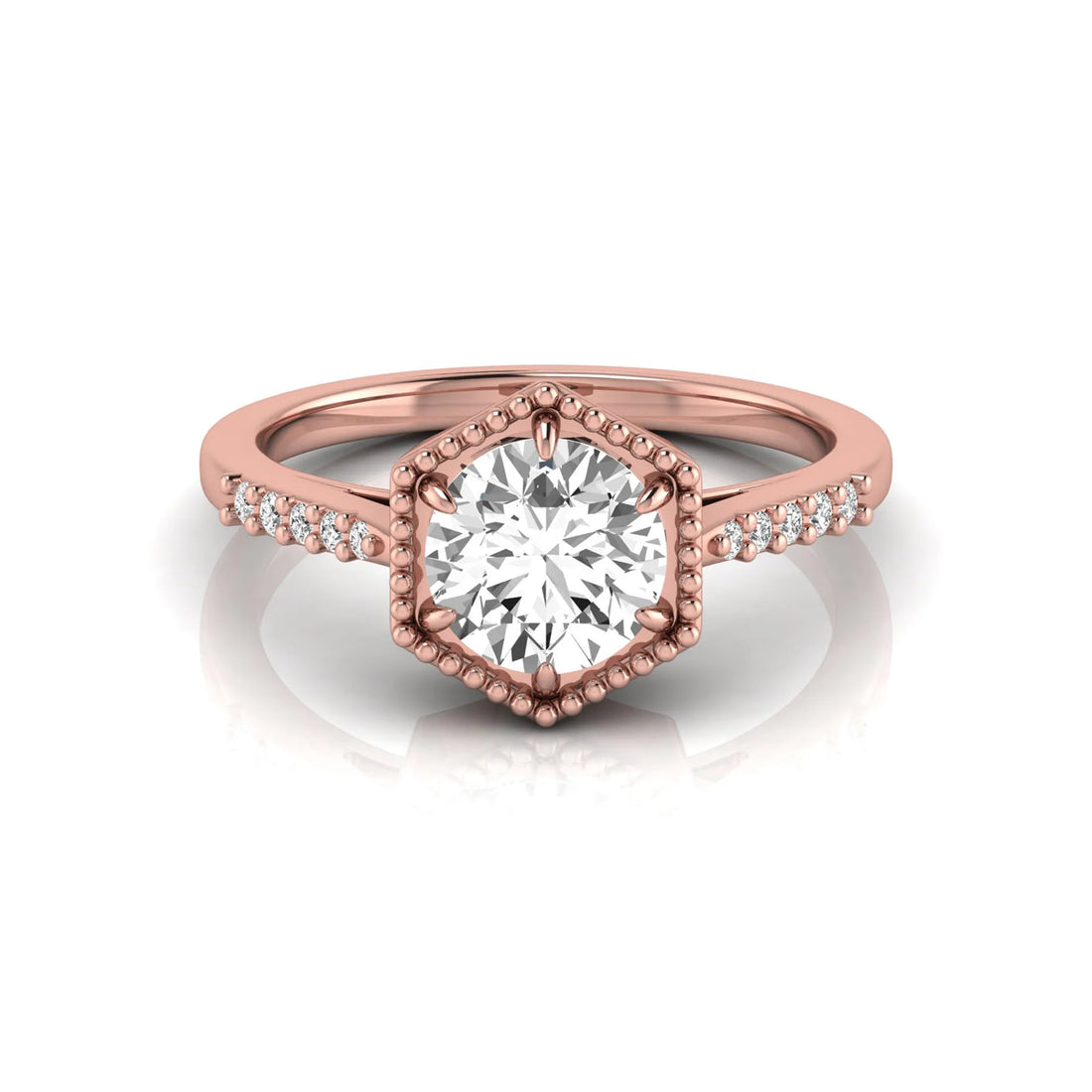 OctaPearl 1.5 ct Round Hexagon Halo Lab Grown Diamond Engagement Ring
