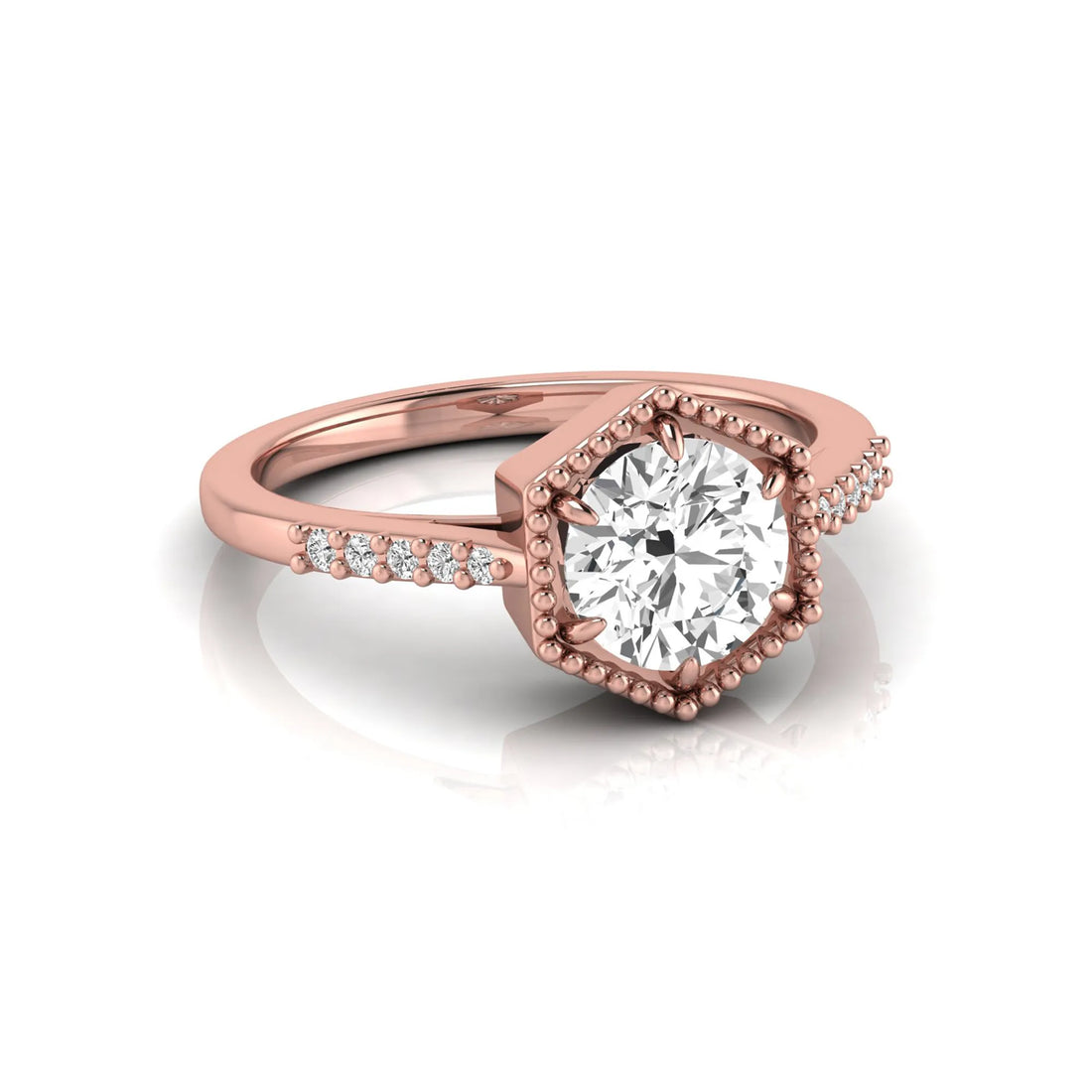 OctaPearl 1.5 ct Round Hexagon Halo Lab Grown Diamond Engagement Ring