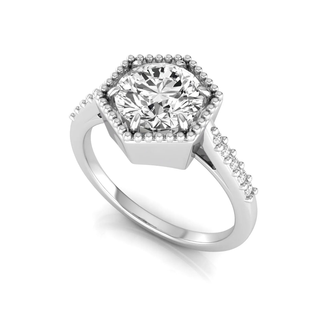 OctaPearl 1.5 ct Round Hexagon Halo Lab Grown Diamond Engagement Ring