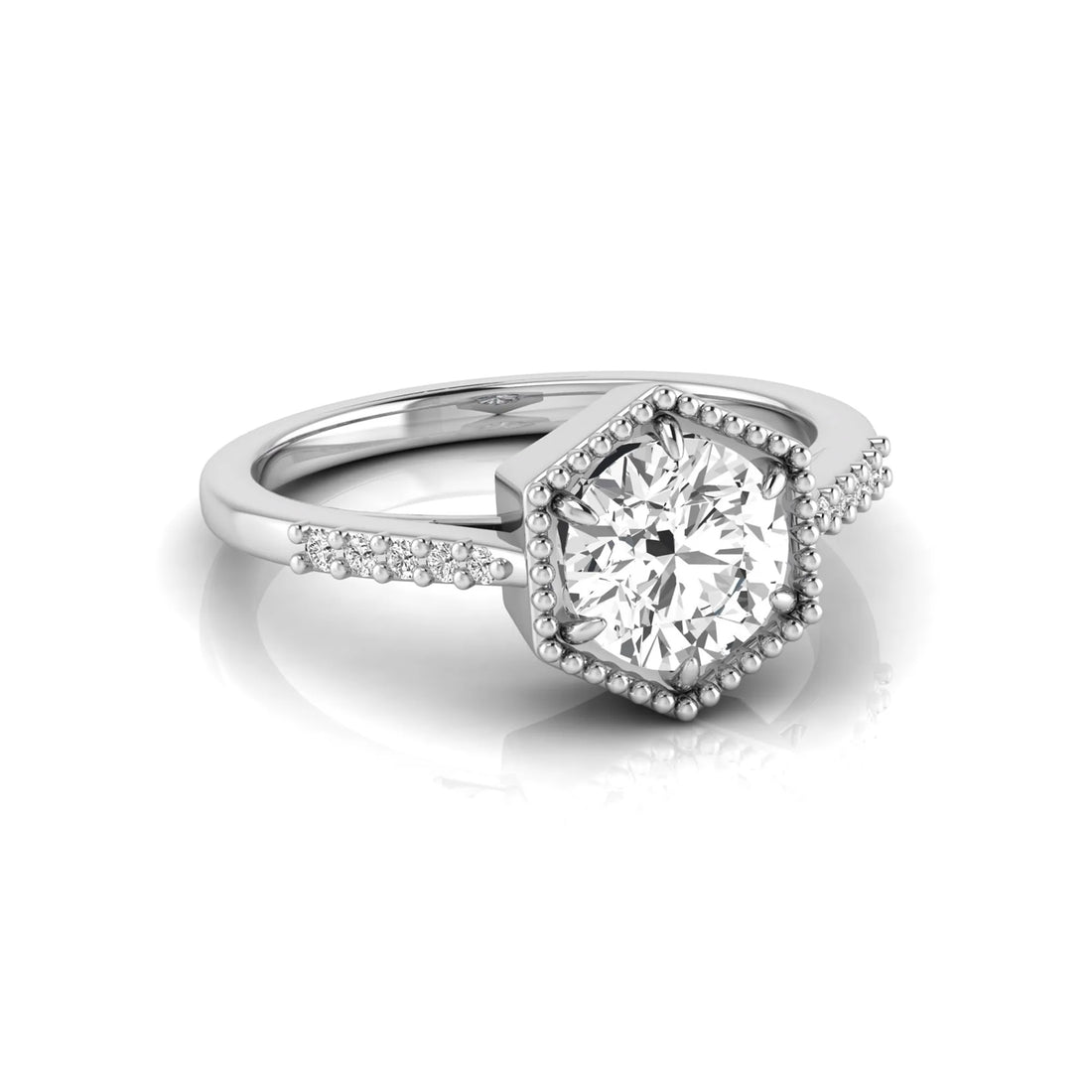 OctaPearl 1.5 ct Round Hexagon Halo Lab Grown Diamond Engagement Ring