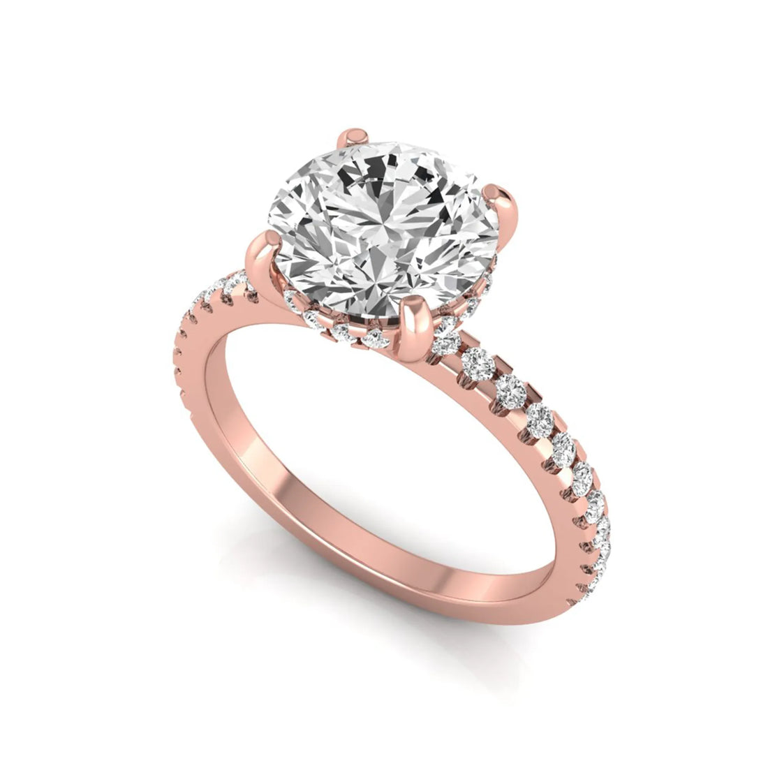 OctaPearl 1.5 ct Round Hidden Halo Lab Grown Diamond Engagement Ring with Accent Side Stones
