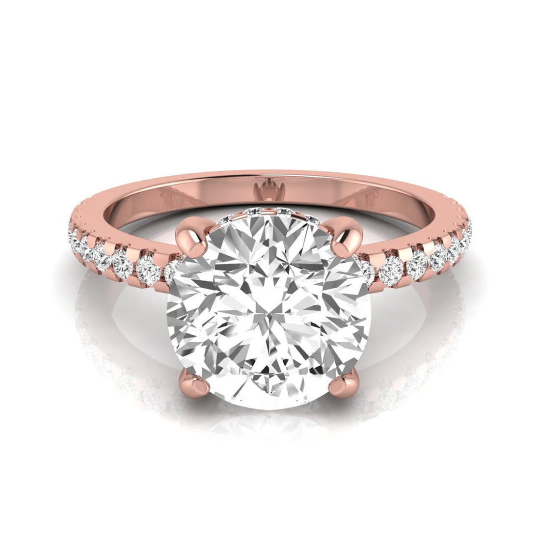 OctaPearl 1.5 ct Round Hidden Halo Lab Grown Diamond Engagement Ring with Accent Side Stones