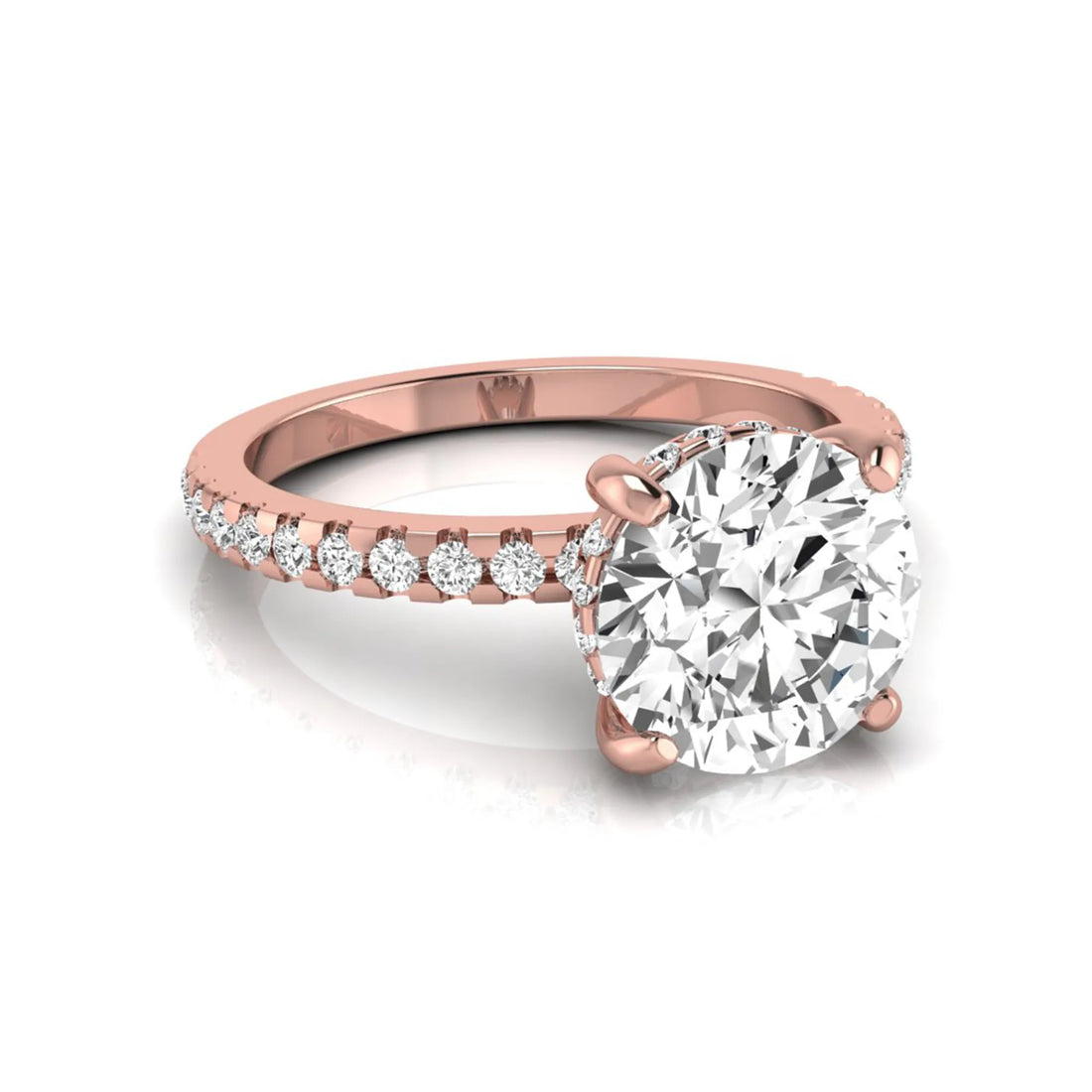 OctaPearl 1.5 ct Round Hidden Halo Lab Grown Diamond Engagement Ring with Accent Side Stones