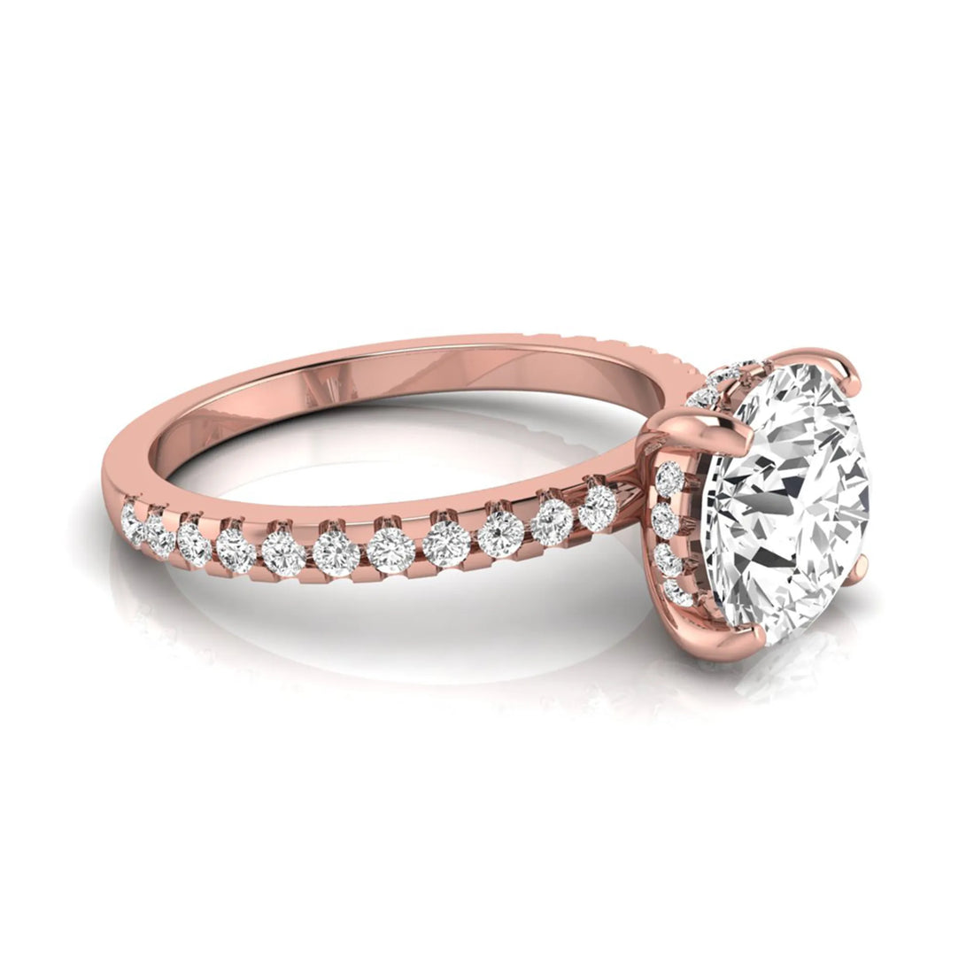 OctaPearl 1.5 ct Round Hidden Halo Lab Grown Diamond Engagement Ring with Accent Side Stones