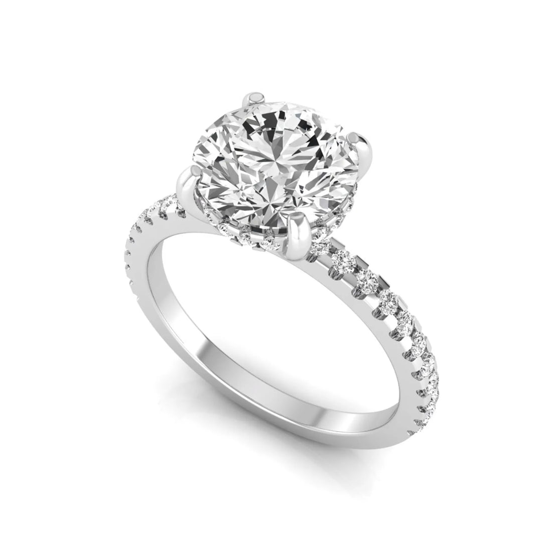 OctaPearl 1.5 ct Round Hidden Halo Lab Grown Diamond Engagement Ring with Accent Side Stones
