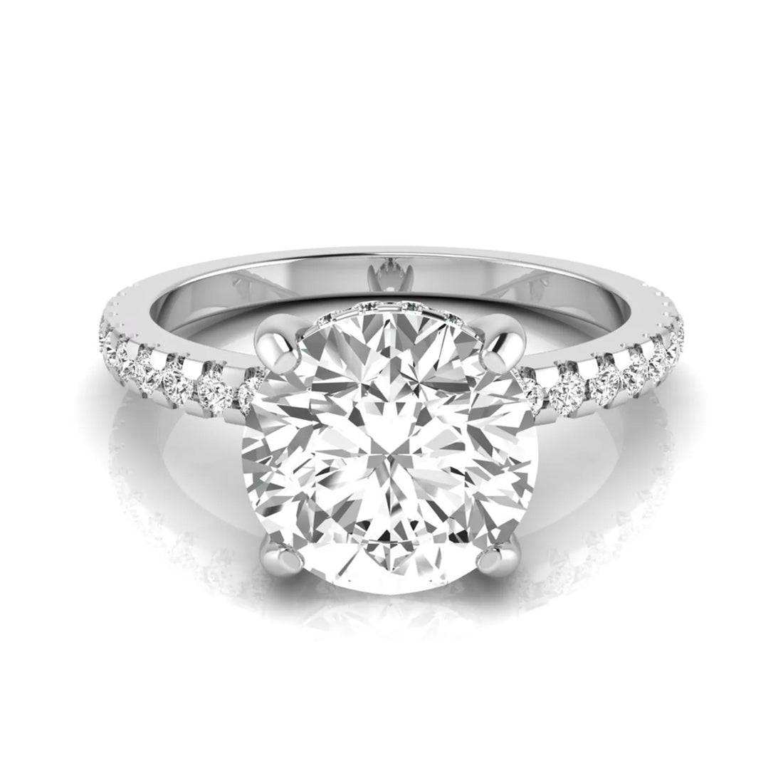 OctaPearl 1.5 ct Round Hidden Halo Lab Grown Diamond Engagement Ring with Accent Side Stones