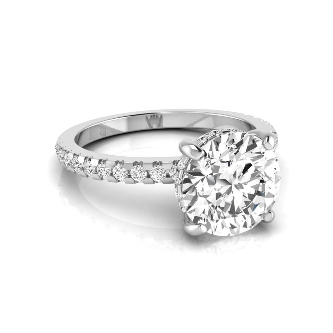 OctaPearl 1.5 ct Round Hidden Halo Lab Grown Diamond Engagement Ring with Accent Side Stones