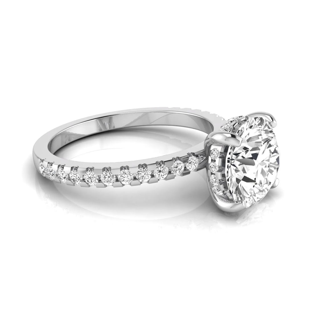 OctaPearl 1.5 ct Round Hidden Halo Lab Grown Diamond Engagement Ring with Accent Side Stones
