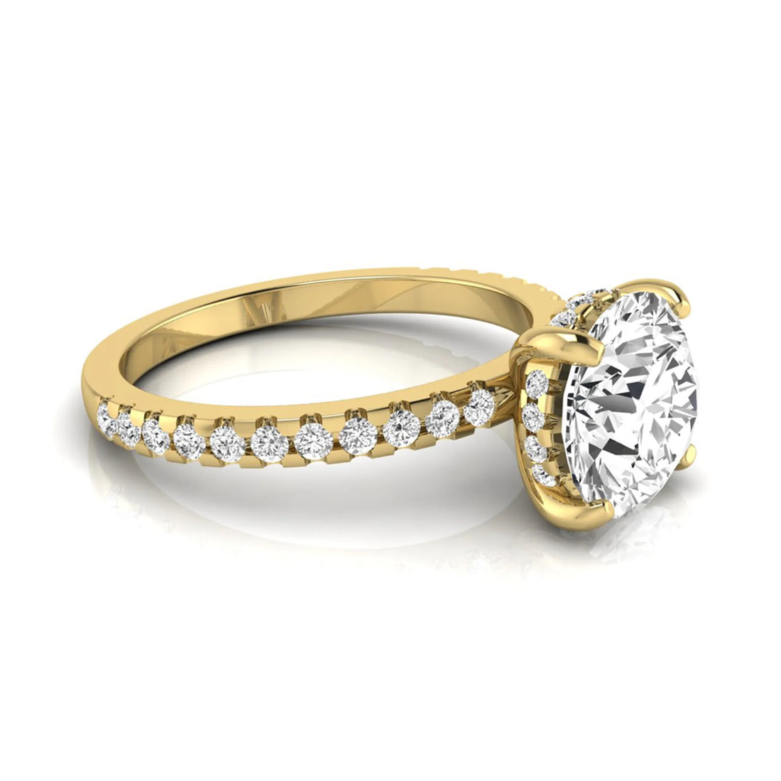 OctaPearl 1.5 ct Round Hidden Halo Lab Grown Diamond Engagement Ring with Accent Side Stones