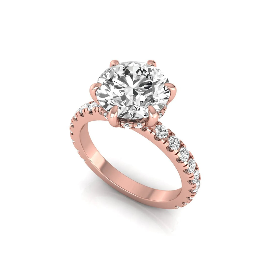 OctaPearl 3 ct Round Hidden Halo Lab Grown Diamond Pave Engagement Ring