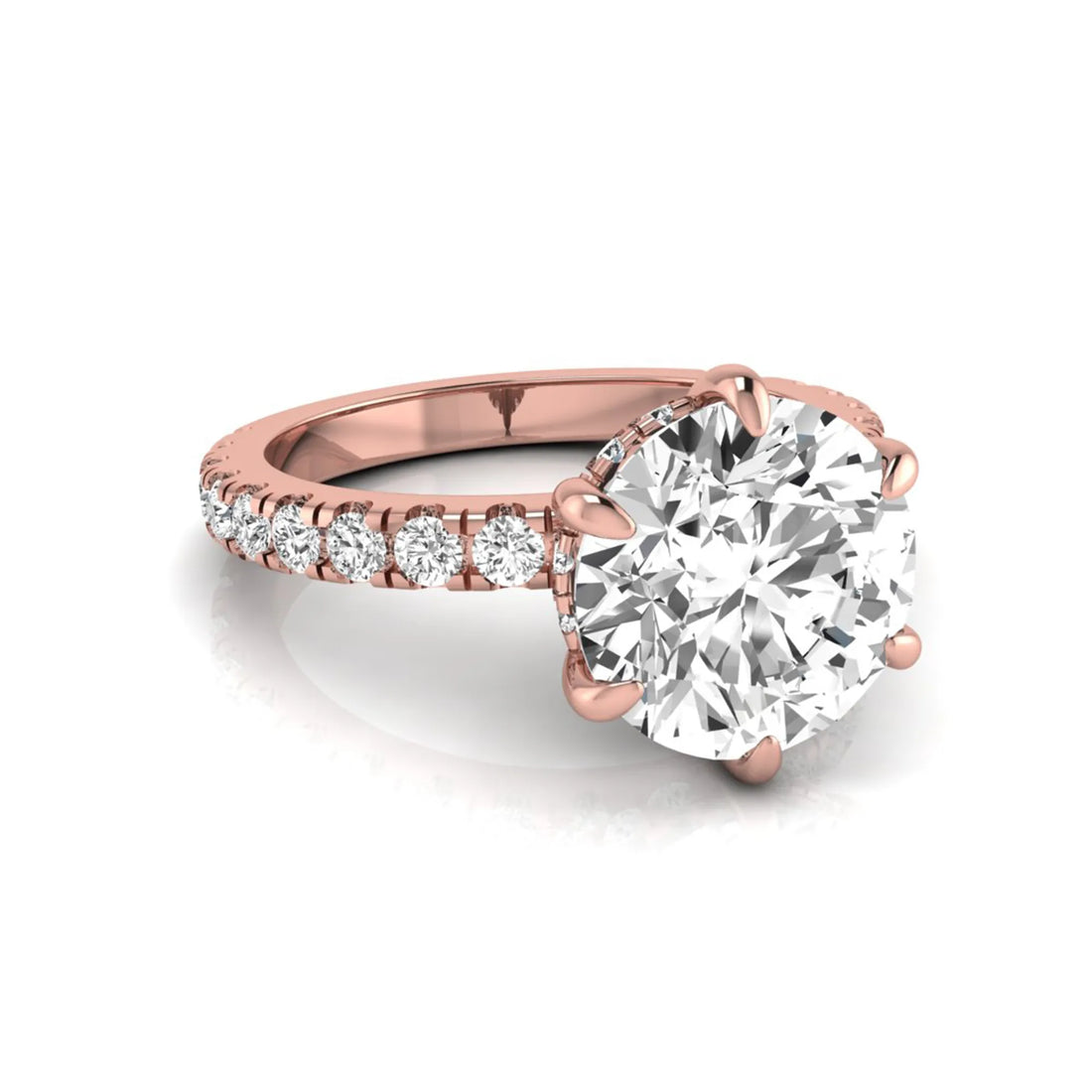 OctaPearl 3 ct Round Hidden Halo Lab Grown Diamond Pave Engagement Ring