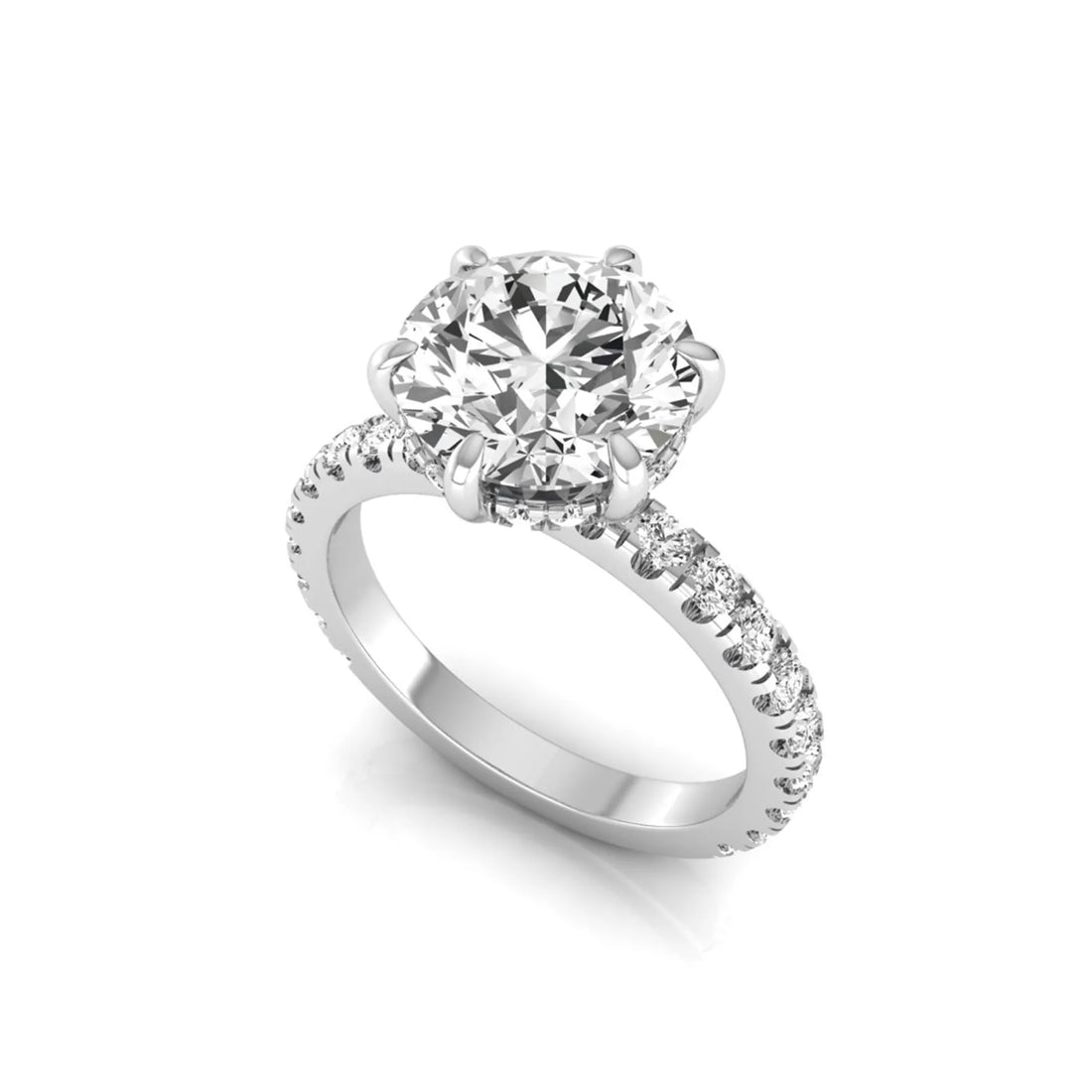 OctaPearl 3 ct Round Hidden Halo Lab Grown Diamond Pave Engagement Ring