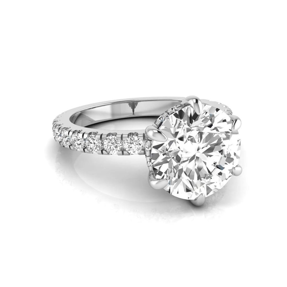 OctaPearl 3 ct Round Hidden Halo Lab Grown Diamond Pave Engagement Ring