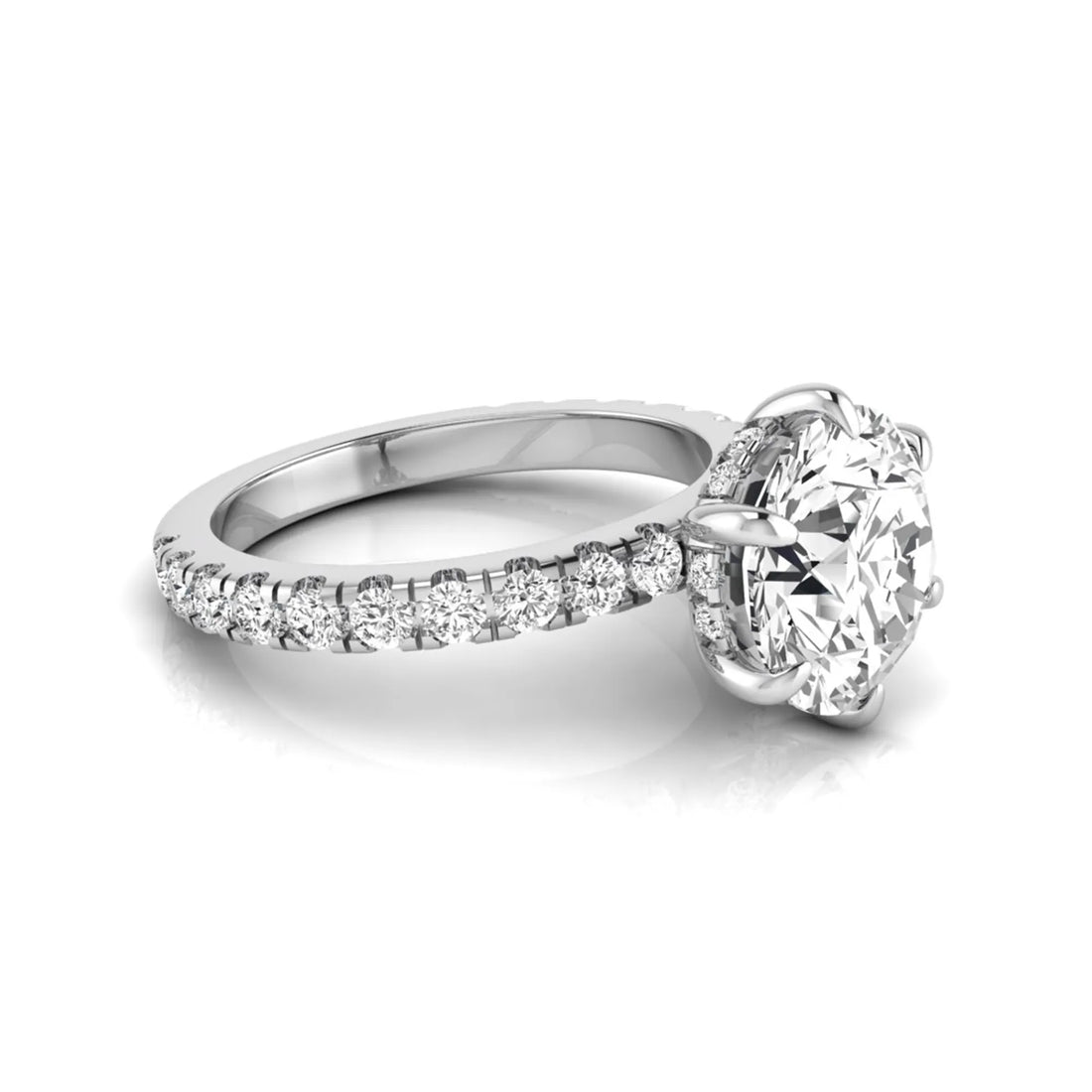OctaPearl 3 ct Round Hidden Halo Lab Grown Diamond Pave Engagement Ring