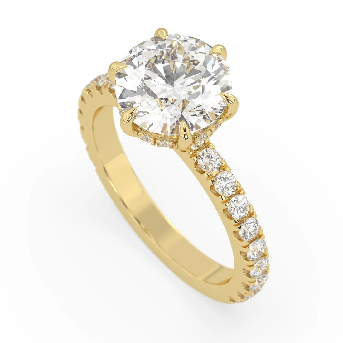 OctaPearl 3 ct Round Hidden Halo Lab Grown Diamond Pave Engagement Ring