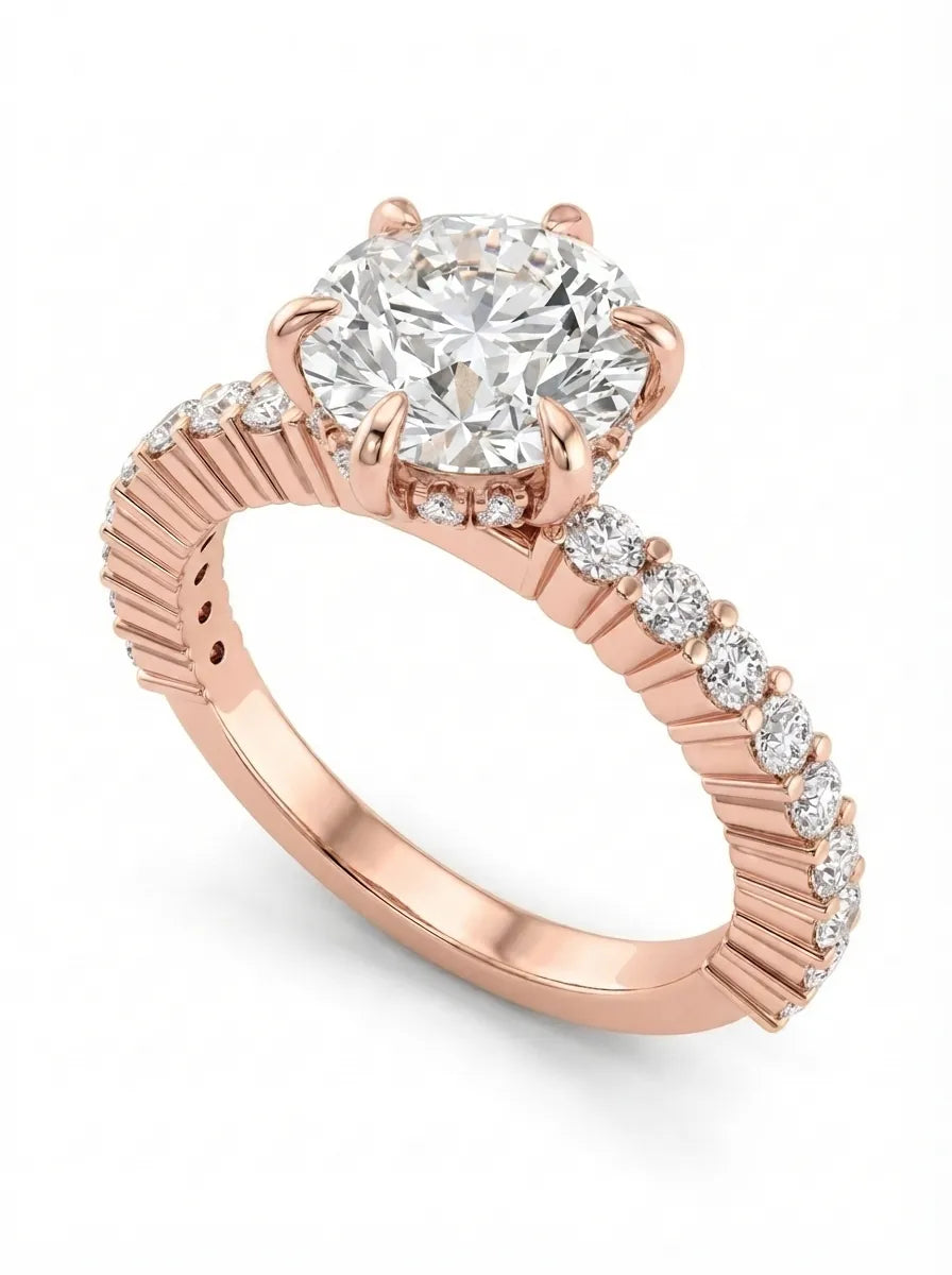 OctaPearl 1.5 ct Round Hidden Halo Lab Grown Diamond Pave Engagement Ring