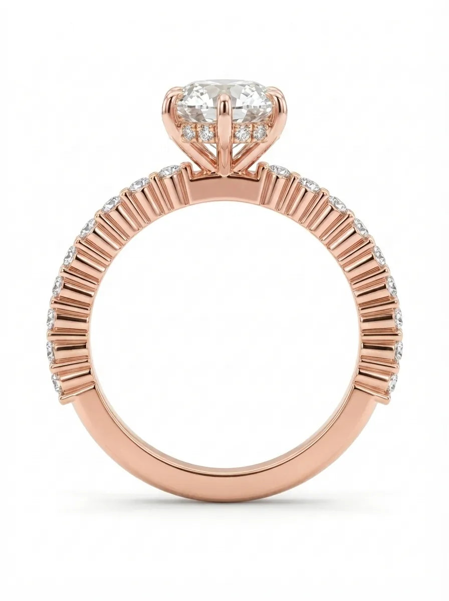 OctaPearl 1.5 ct Round Hidden Halo Lab Grown Diamond Pave Engagement Ring