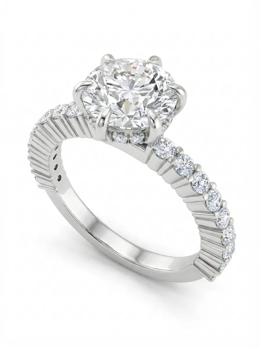 OctaPearl 1.5 ct Round Hidden Halo Lab Grown Diamond Pave Engagement Ring