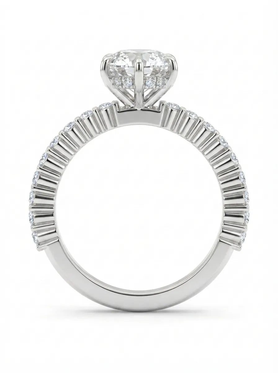 OctaPearl 1.5 ct Round Hidden Halo Lab Grown Diamond Pave Engagement Ring