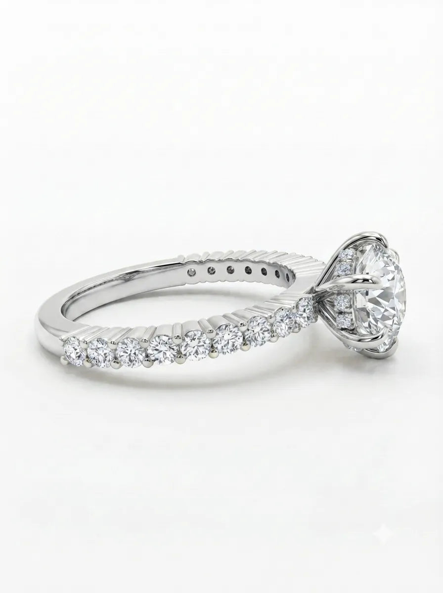 OctaPearl 1.5 ct Round Hidden Halo Lab Grown Diamond Pave Engagement Ring