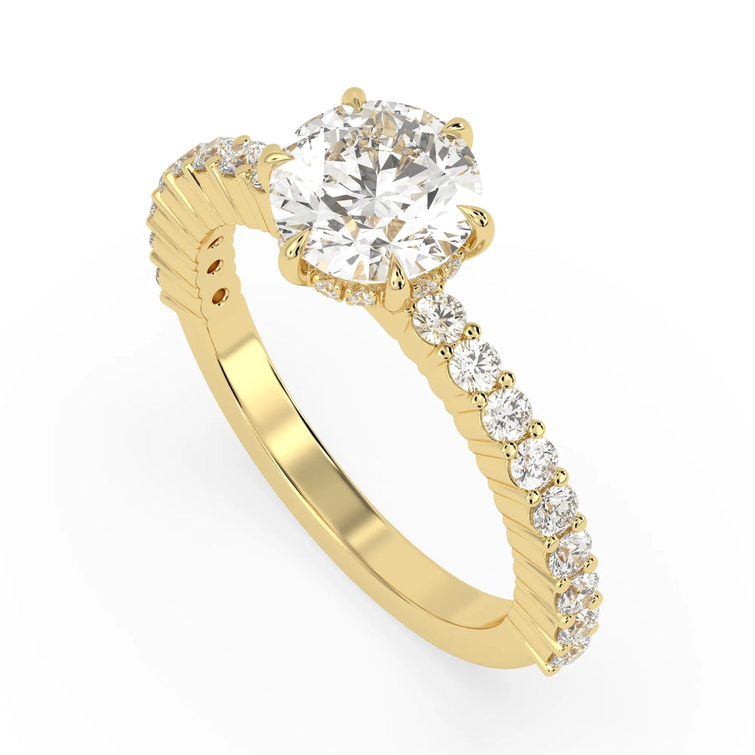 OctaPearl 1.5 ct Round Hidden Halo Lab Grown Diamond Pave Engagement Ring