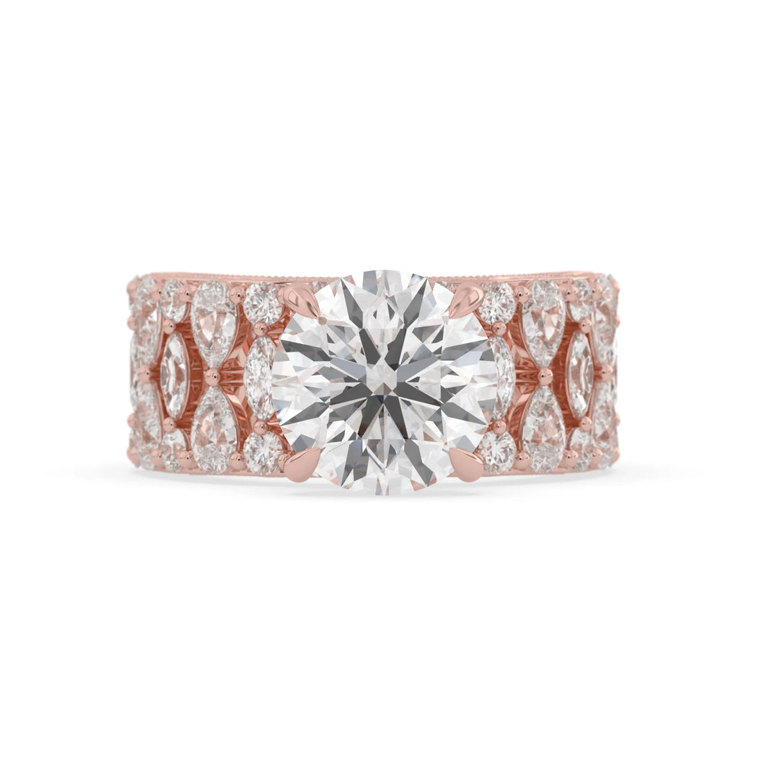 OctaPearl 5.00 ct Round Hidden Halo Lab Grown Diamond Vintage Pave Engagement Ring