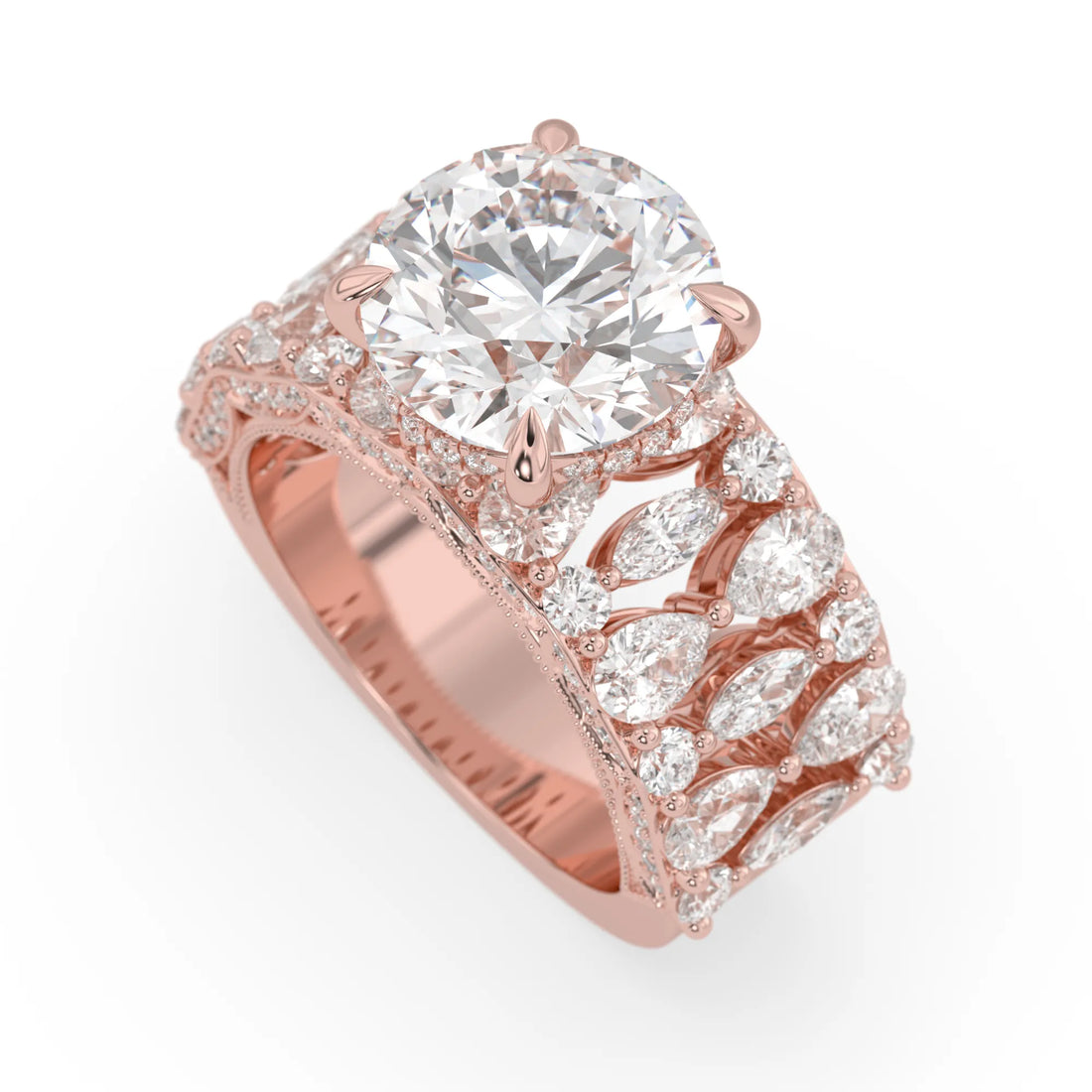 OctaPearl 5.00 ct Round Hidden Halo Lab Grown Diamond Vintage Pave Engagement Ring