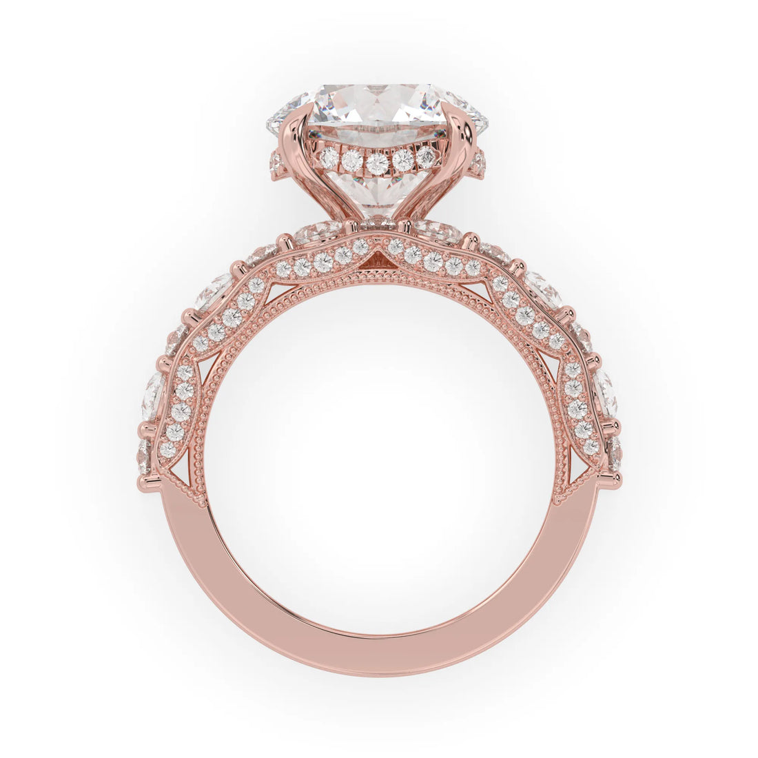 OctaPearl 5.00 ct Round Hidden Halo Lab Grown Diamond Vintage Pave Engagement Ring