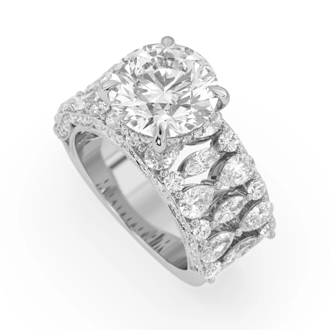 OctaPearl 5.00 ct Round Hidden Halo Lab Grown Diamond Vintage Pave Engagement Ring