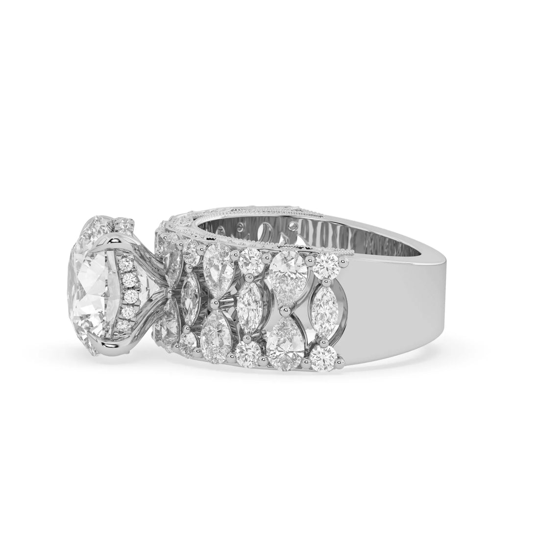 OctaPearl 5.00 ct Round Hidden Halo Lab Grown Diamond Vintage Pave Engagement Ring