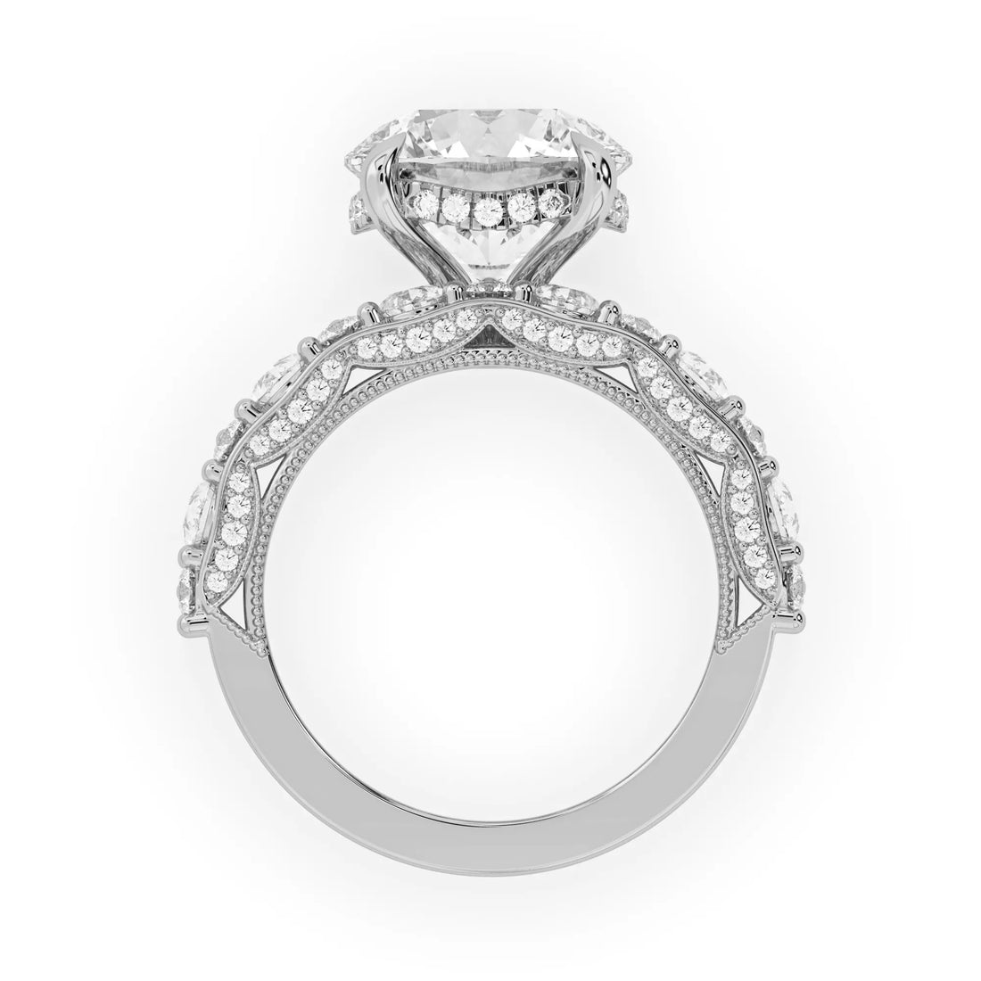 OctaPearl 5.00 ct Round Hidden Halo Lab Grown Diamond Vintage Pave Engagement Ring