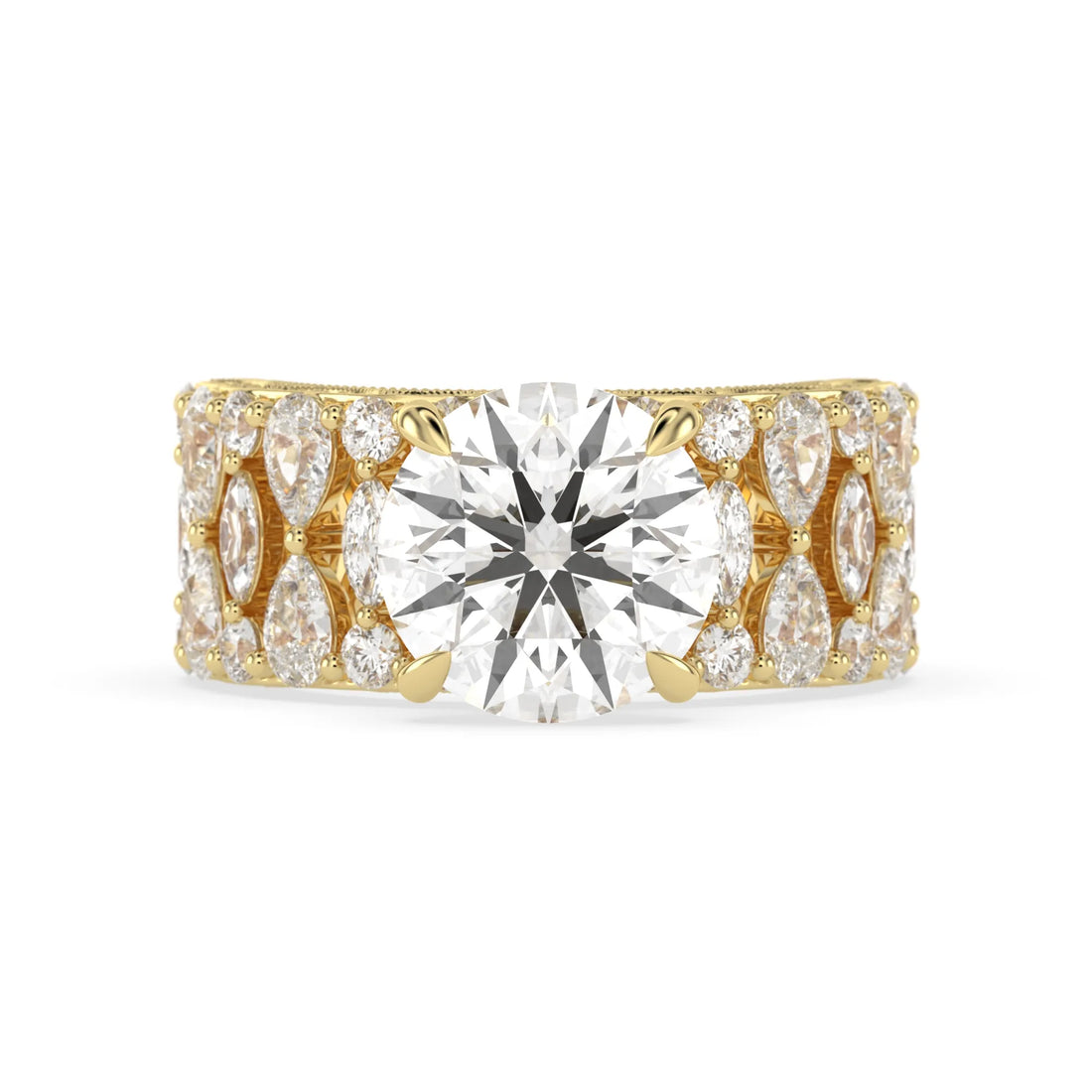 OctaPearl 5.00 ct Round Hidden Halo Lab Grown Diamond Vintage Pave Engagement Ring