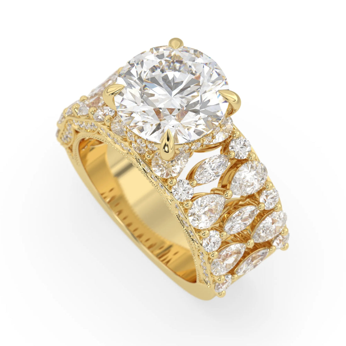 OctaPearl 5.00 ct Round Hidden Halo Lab Grown Diamond Vintage Pave Engagement Ring