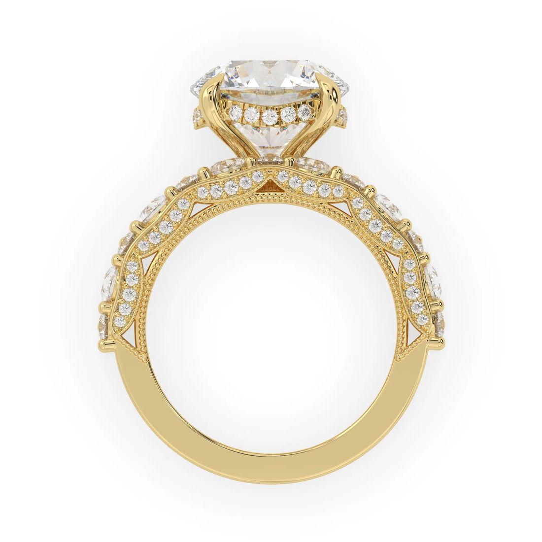 OctaPearl 5.00 ct Round Hidden Halo Lab Grown Diamond Vintage Pave Engagement Ring