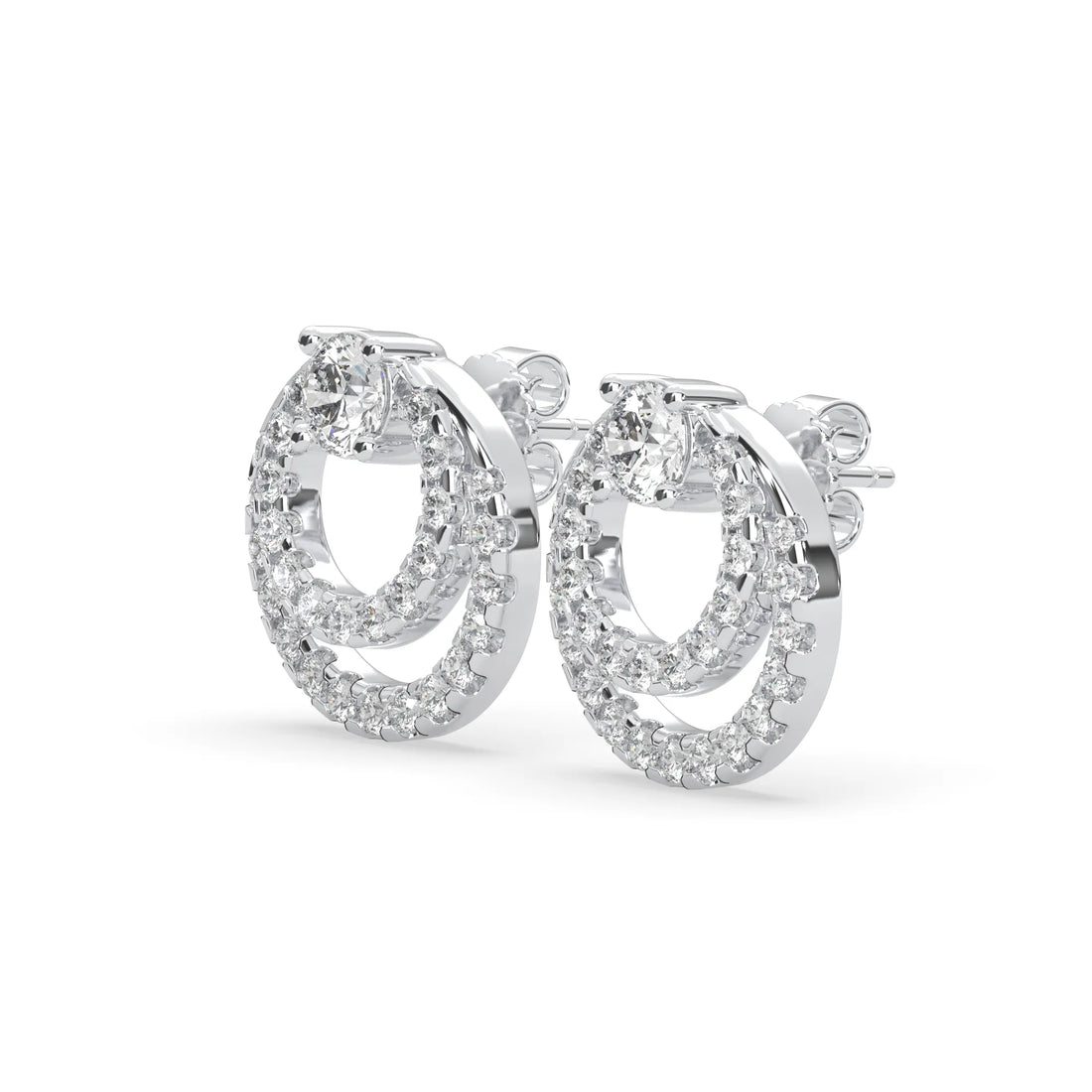 OctaPearl Round Prong Set Lab Grown Diamond Double Circle Stud Earrings
