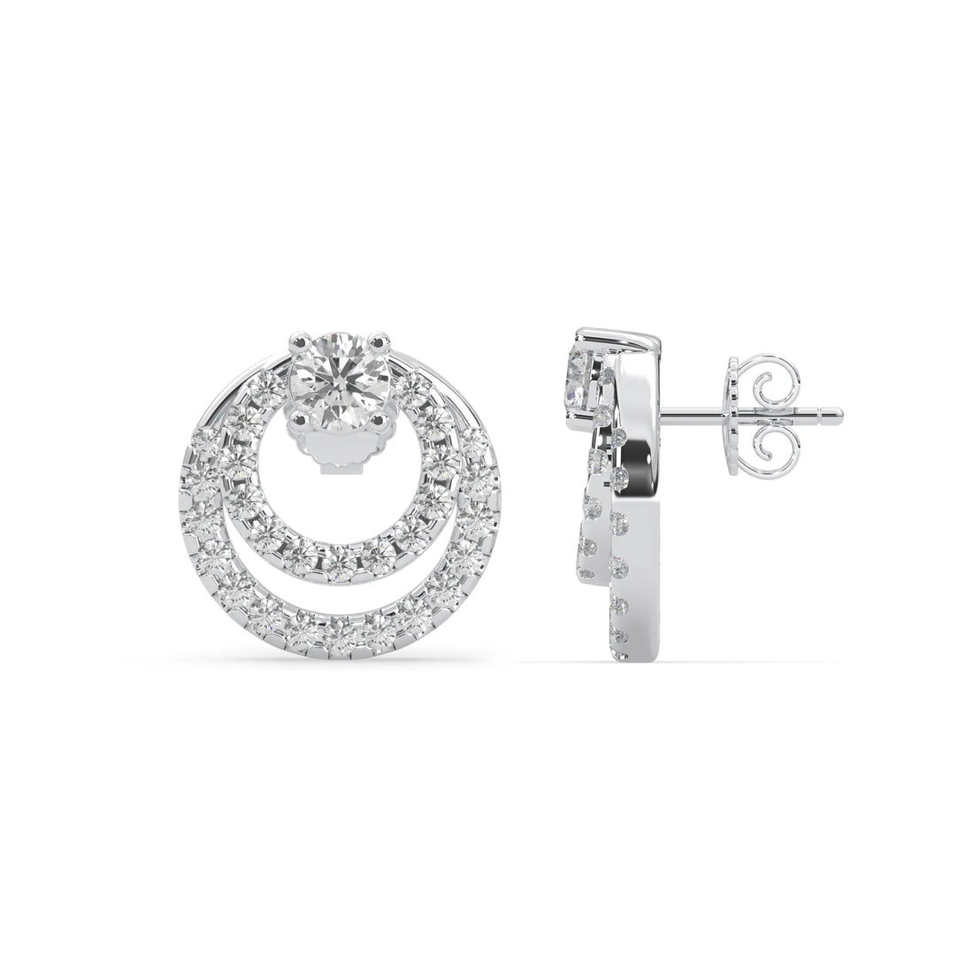 OctaPearl Round Prong Set Lab Grown Diamond Double Circle Stud Earrings